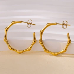Bamboo Stud Earrings for Women Gold Color Stainless Steel Earrings 2024 Trend New Aesthetic Couple Piercing Ear Jewelry aretes