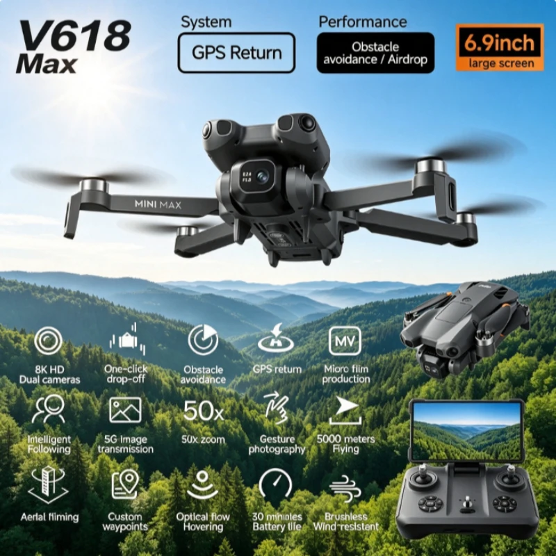 Original V618MAX 5G GPS Aerial Photography Drone With Ultra‑Clear Screen Remote Control Foldable Quadcopter For Outdoor Travel
