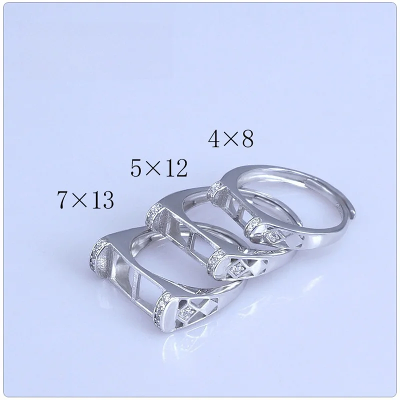 Inlay 4*8/5*12/7*13mm Square Gemstone S925 Sterling Silver Simple Ring DIY Support for Men Women Fine Fashion Charm Jewelry