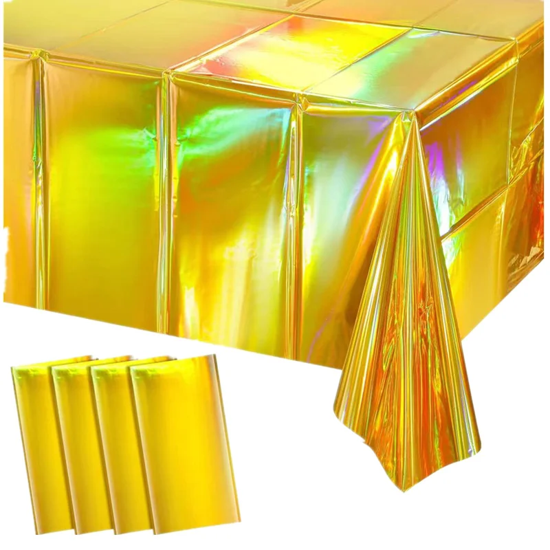 Hot Pink Iridescence Plastic Tablecloth Shiny Foil Metallic Laser Rainbow Rectangle Table Cover for Birthday Wedding Party Decor