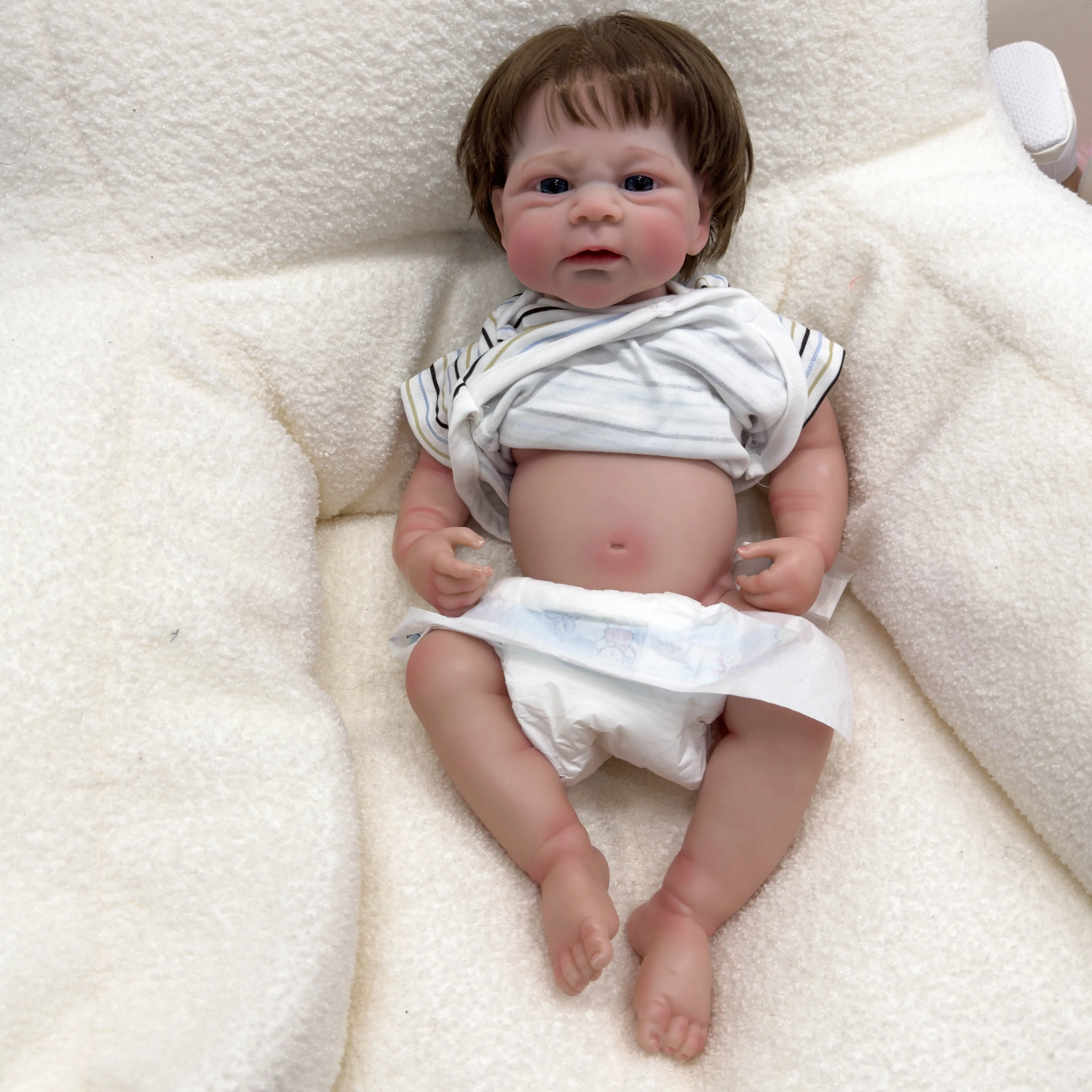 SINO-BB 19inch Full Vinyl Body Elijah Reborn Doll Lifelike Soft Touch Cuddly Baby Multiple Layers Painting 3D Skin