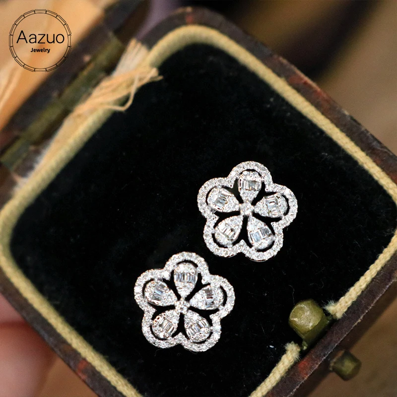 

Aazuo Fine Jewelry 18K Orignal White Gold Natrual Diamonds 0.32ct Fairy Flower Earrings Gifted For Women Senior Banquet