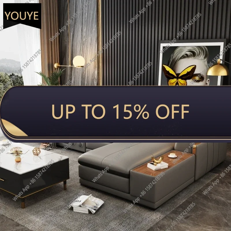 YX MANBAS Italian Genuine Leather Sectional Sofa With Speaker,USB | Futuristic Furniture L Shape Couch Living Room Big Sofas Set