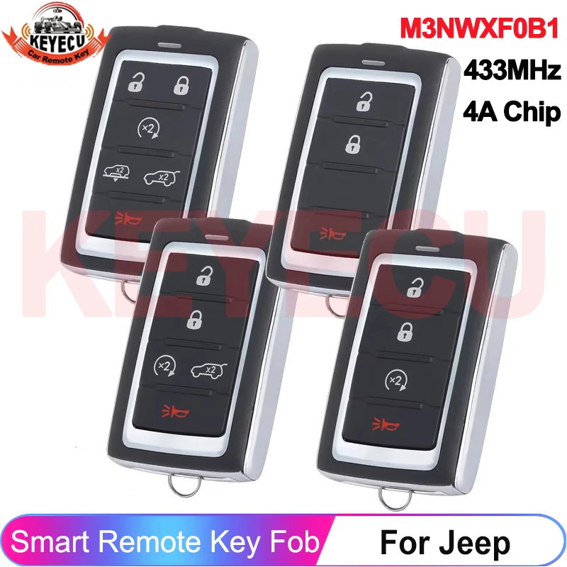 

Чип KEYECU 433,92 МГц, 5/6 кнопок, 4 А для M3NWXF0B1 2021 2022 2023 Jeep Grand Wagoneer Cherokee L, умный брелок с дистанционным управлением 68516738