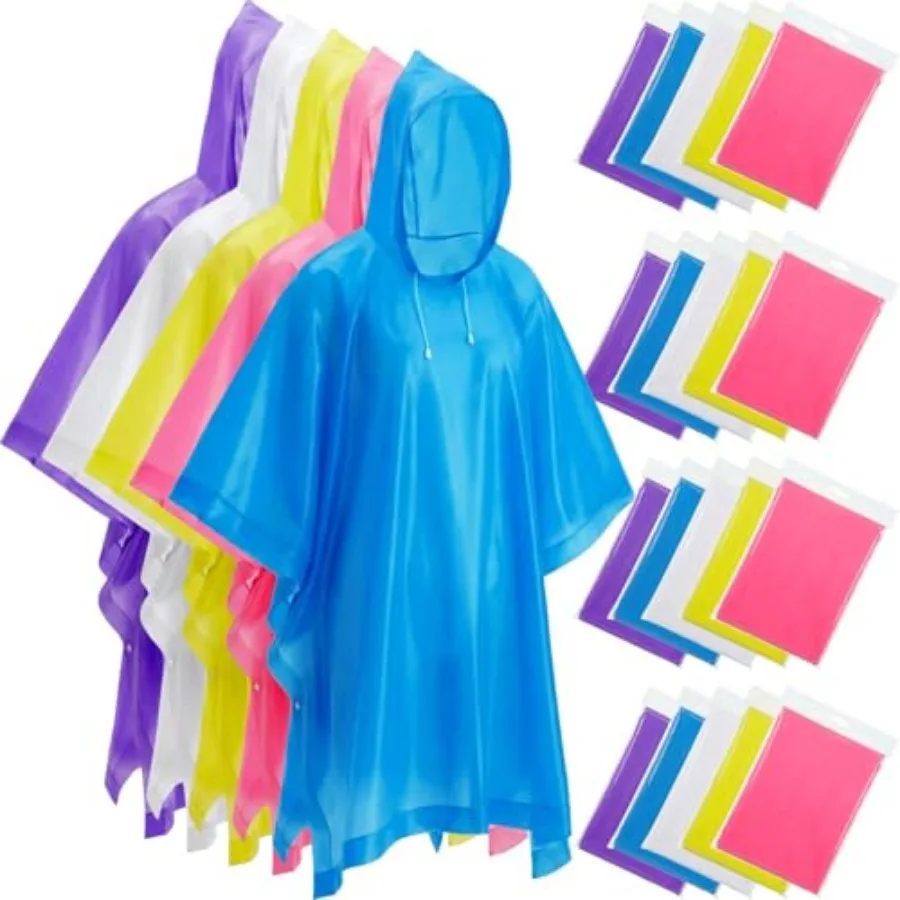 

20 Pcs Rain Ponchos for Adult, Reusable Waterproof Plastic Rain Coat with Hood Portable Rainwear for Outdoor