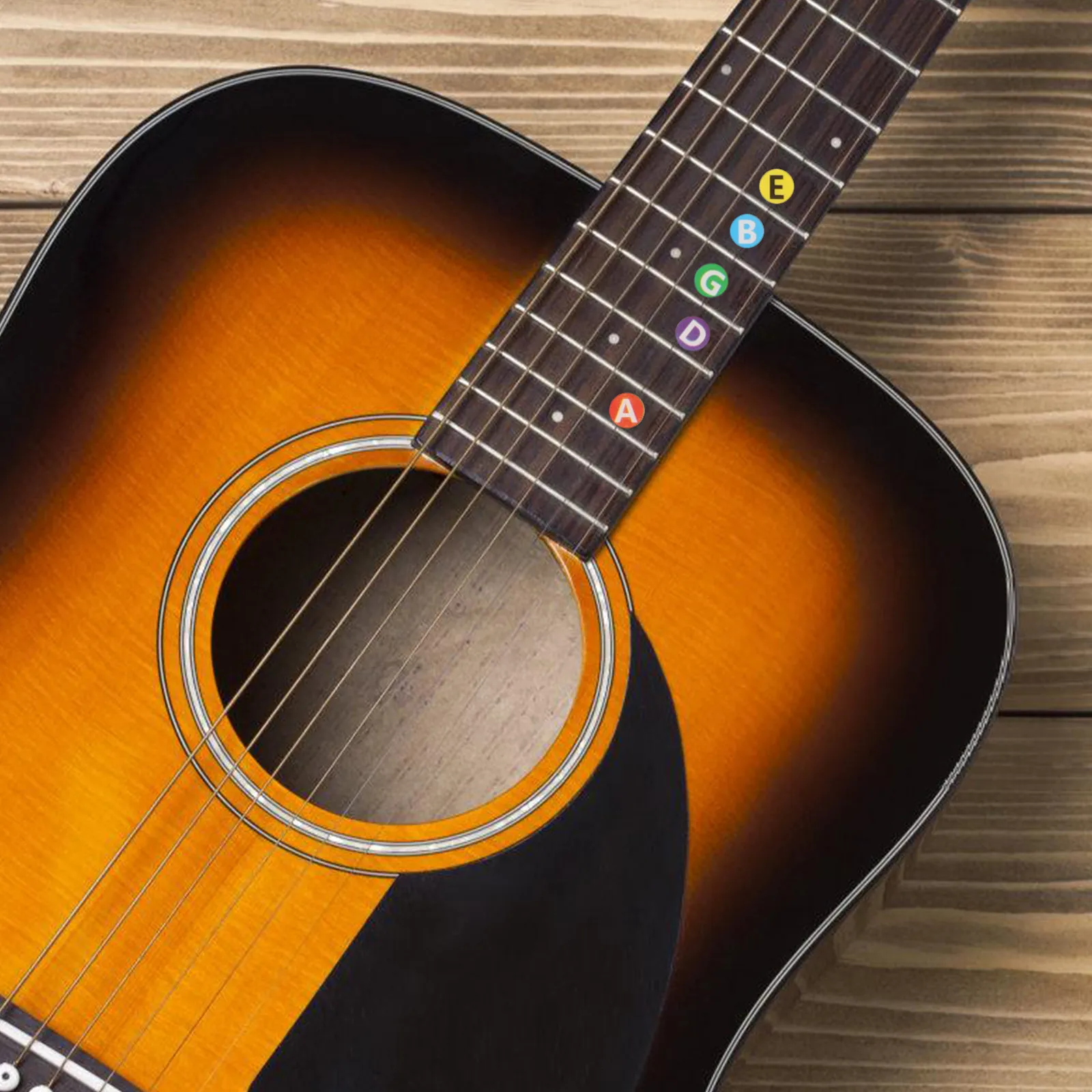 

Набор из 5 наклеек для грифа гитары: цветные наклейки-ноты для начинающих, легко наклеиваются, съемные, для акустических, электрических гитар и укулеле