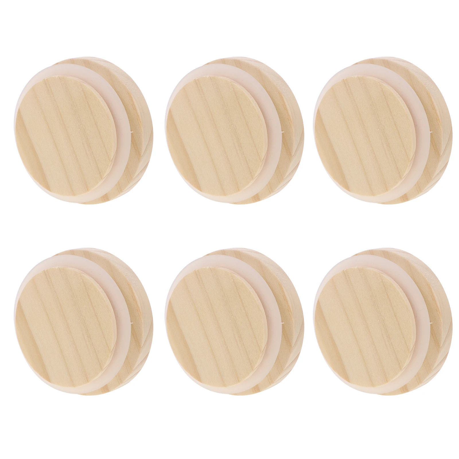 

6pcs Round Wooden Lids Reusable Cup Sealing Covers for Glass Jars Food Storage Child Safe Leak Proof Wood Lid Kitchen