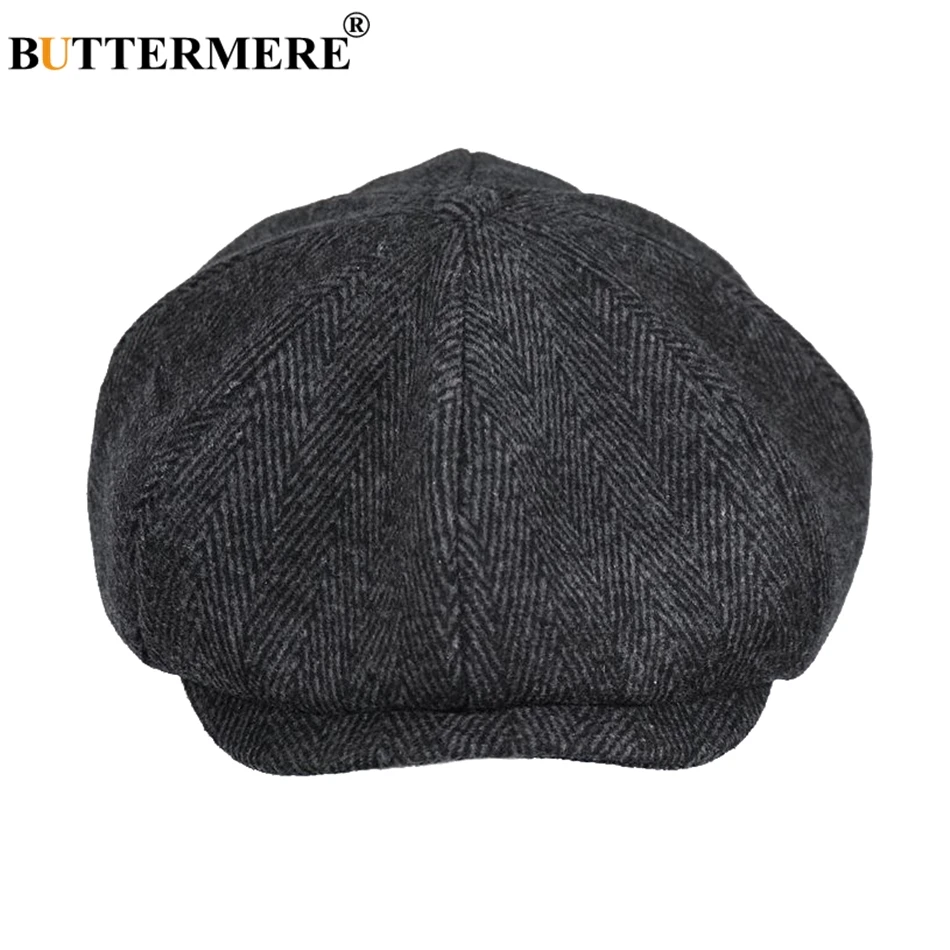 BUTTERMERE Newsboys Beret Herringbone Men Flat Caps Wool Casual Winter Tweed Female England Style Classic Octagonal Hats And Cap