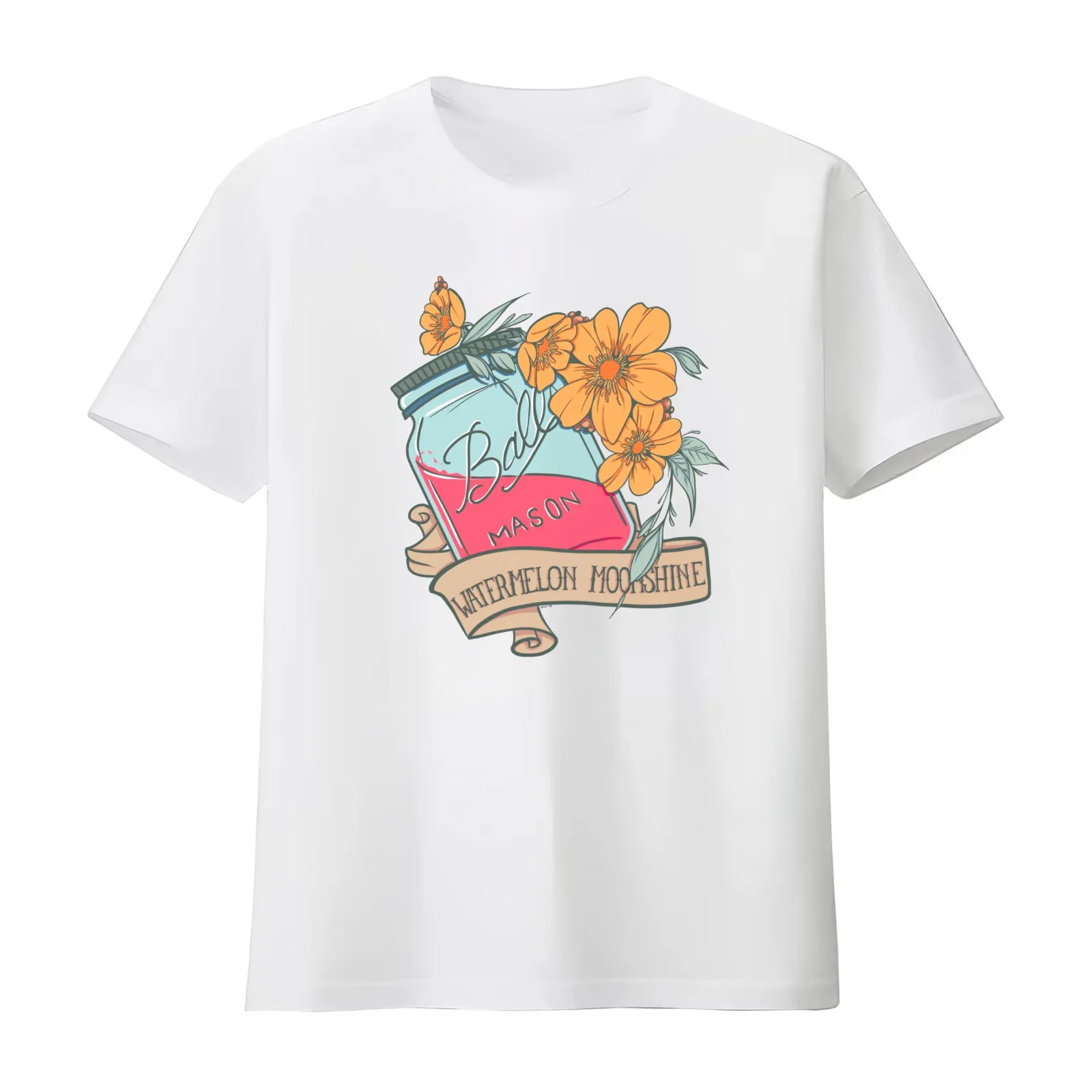 Moonshine mason jar T-Shirt Summer Casual Cotton Tee Oversized Streetwear Tops Vintage Graphic Print Loose Fit Short Sleeve