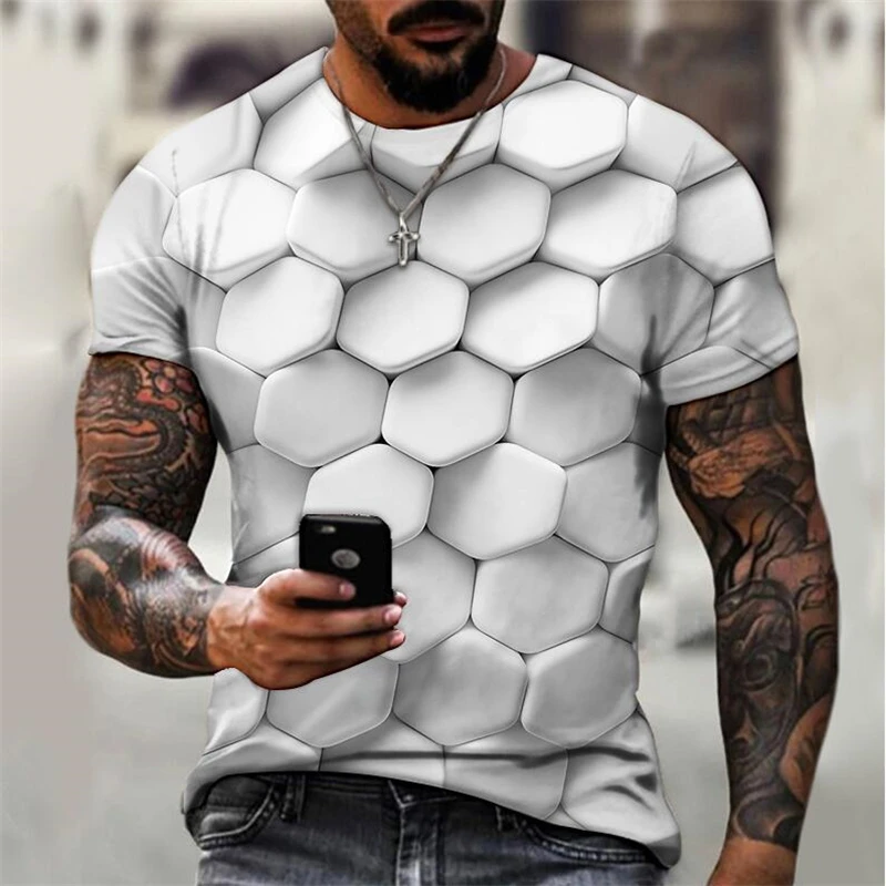 New 2024 hot Popular 3D digital printed wave grid pattern outdoor fitness sports men\'s short sleeve T-shirt plus size XXS-6XL