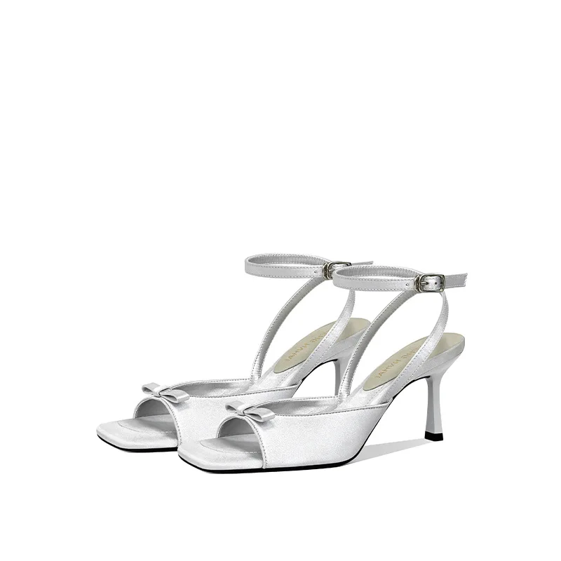 Women's Black/Silver Metallic Open Toe Ankle Strap Stiletto Heel Sandals for Wedding Party Office Dress Shoes Q-019