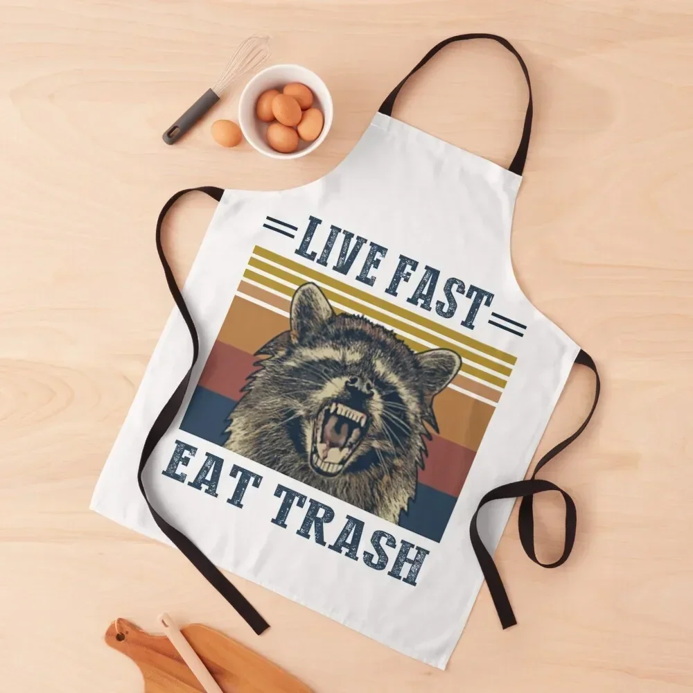 

Live fast eat Trash Funny Raccoon Camping Vintage Apron Kitchen Things For Home Cute Kitchen Accessories Apron