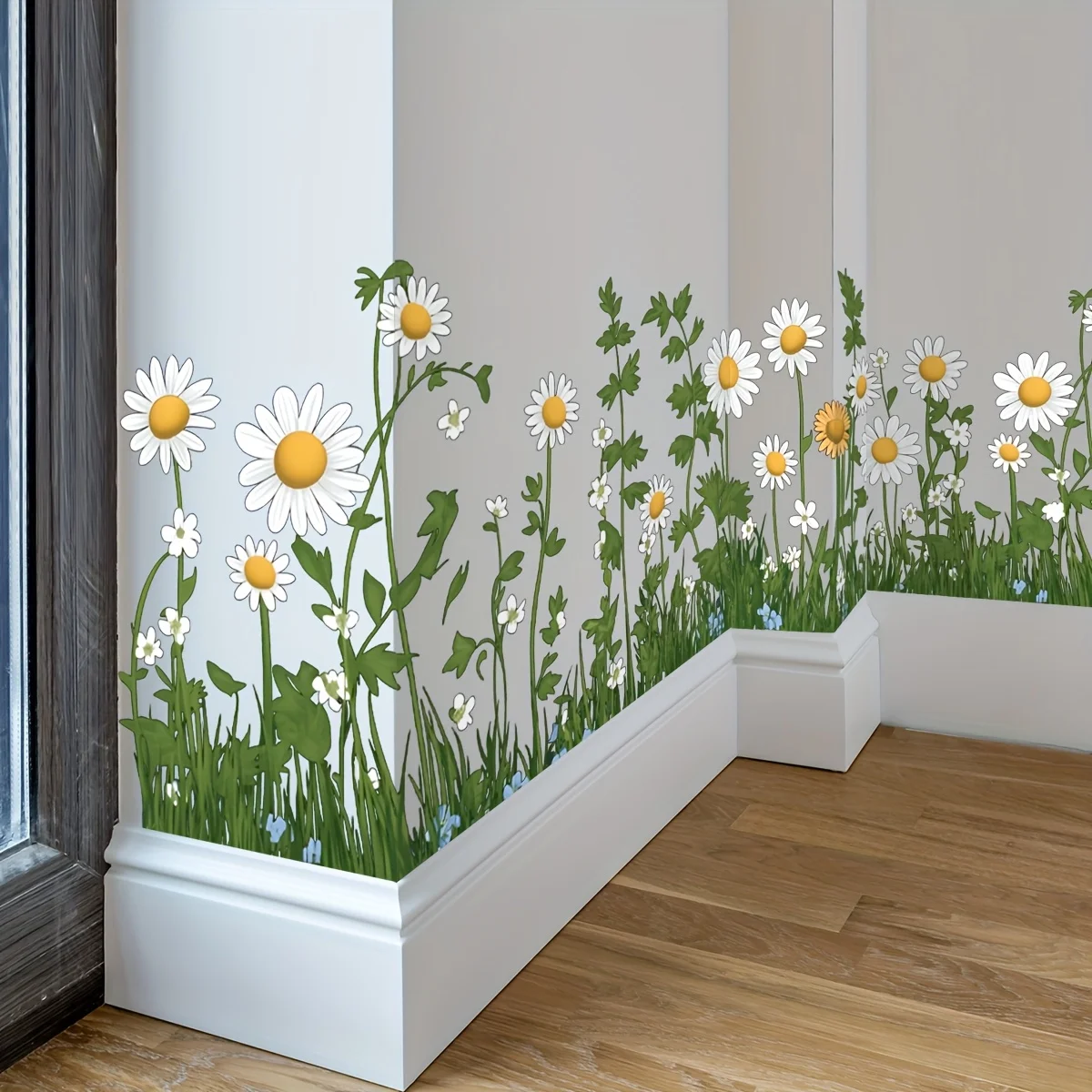 1 قطعة شارات جدارية كبيرة الأزهار ديزي خلفية مثل الحدود الديكور غرفة المعيشة غرفة نوم المطبخ القابلة للإزالة البلاستيكية ديكور غرفة نوم