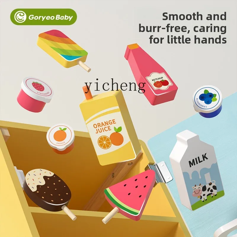 ZZ لعب الأطفال منزل خشبي محاكاة الثلاجة الأجهزة مجموعات الالعاب محاكاة المطبخ لعبة هدية عيد ميلاد