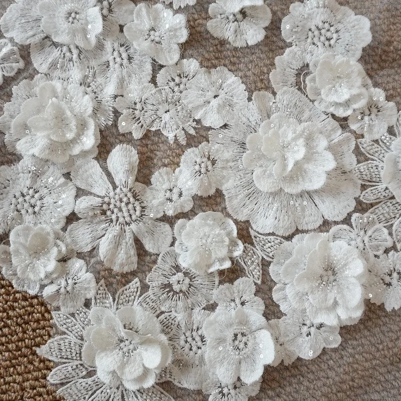 

New Luxury Three-dimensional Flower Nail Bead Sequin Embroidery Fabric, Wedding Dress, Gift Clothing, Handmade DIY Accessories