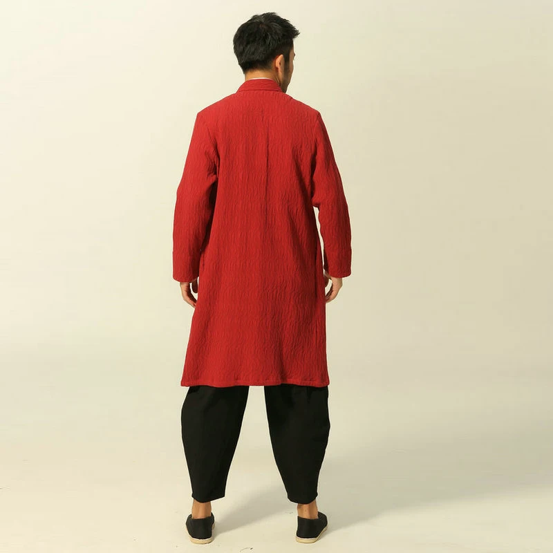 Gabardina cómoda para hombre, trajes de diseño de doble capa, cuello mandarín, ropa de abrigo de algodón, estilo Kungfu chino, azul, rojo y negro, 2024