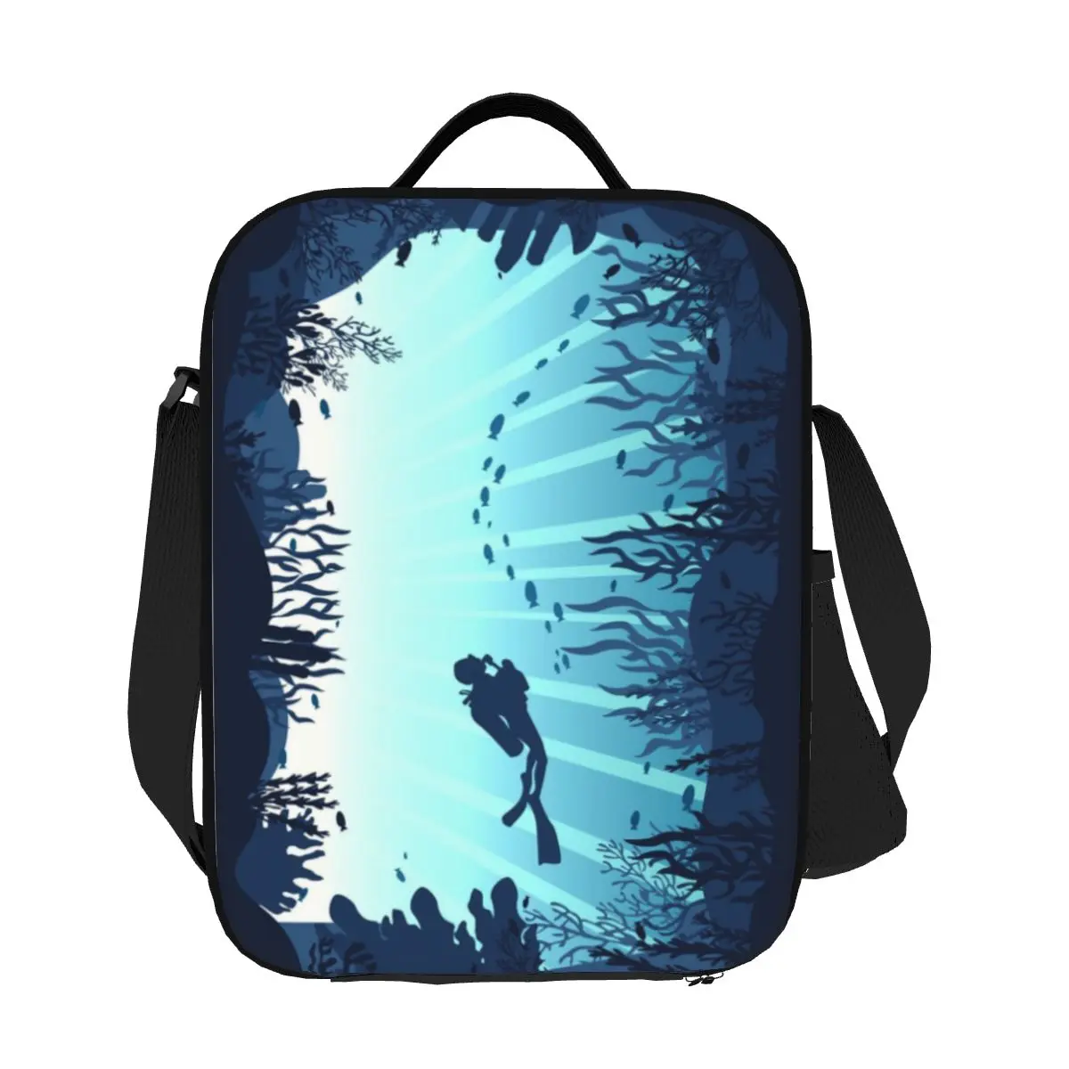 Custom Deep Sea Caveran Diver Insulated Lunch Tote Bag Dive Explore Portable Cooler Thermal Food Lunch Box Kids School Children