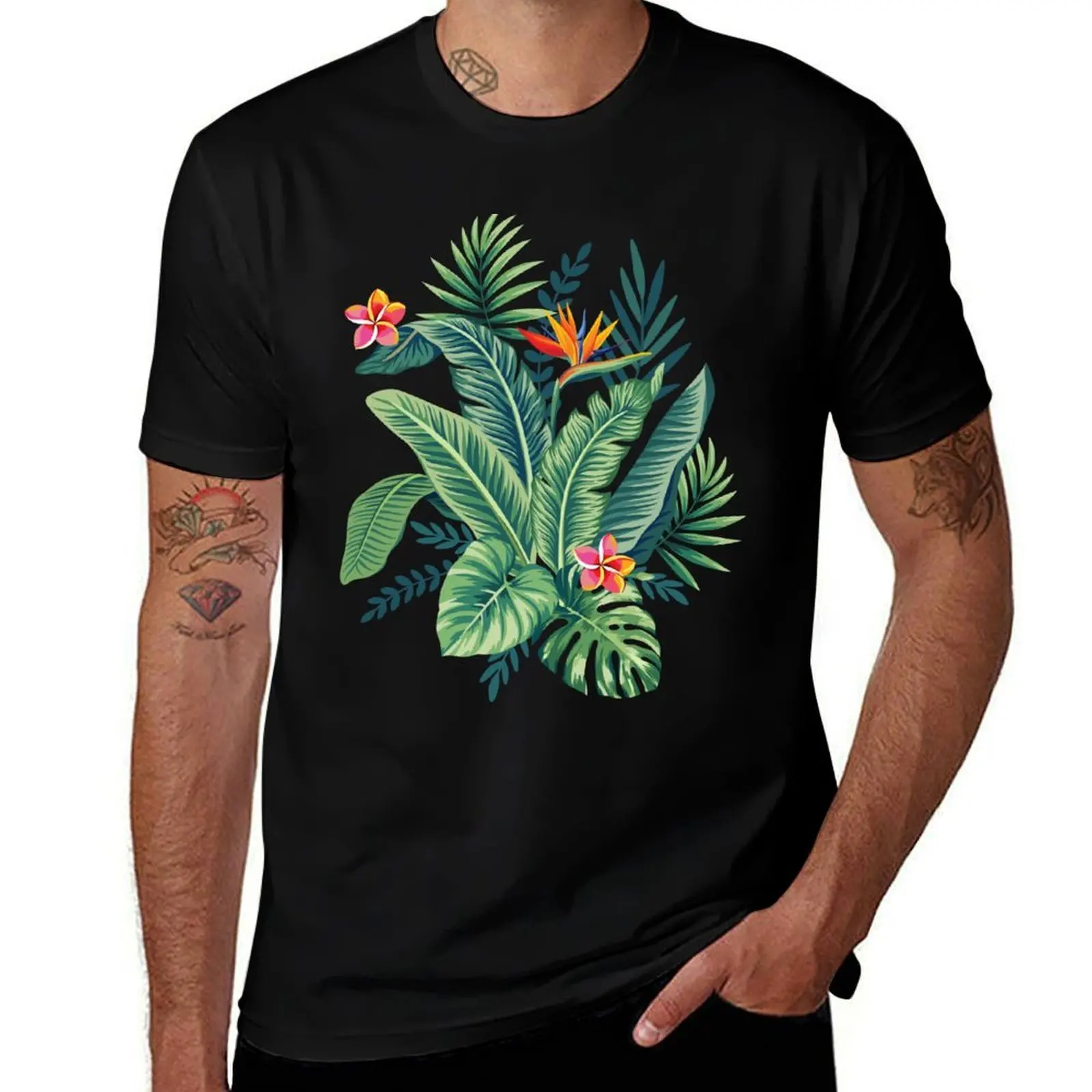 Night Tropical Garden II T-Shirt Big Size Crew Neck T-Shirt