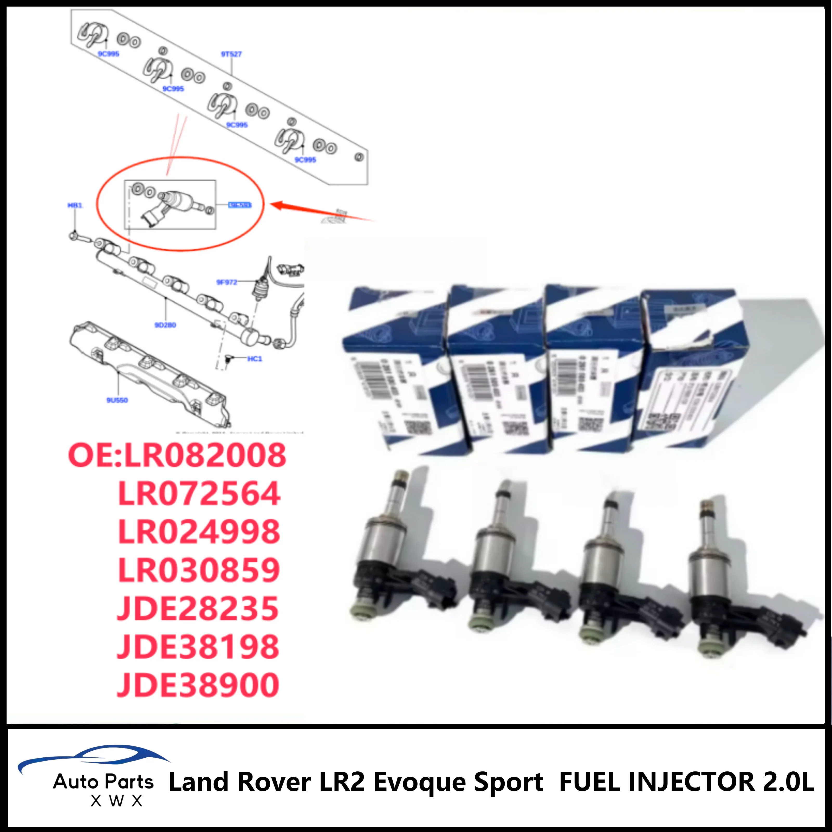 OEM BOSCH For Land Rover Range Rover LR2 Evoque Sport Volvo Jaguar FORD FUEL INJECTOR 2.0L LR024998 JDE28235 0261500334