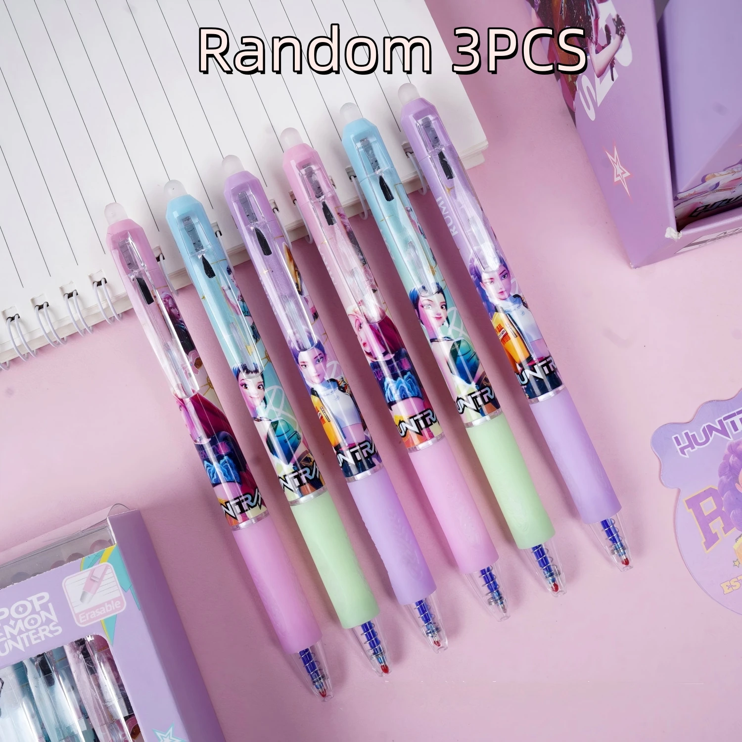 Anime Gilrs Lumi Mila Zoi Hunters Theme löschbare Gelstifte, einziehbar, schwarz, blau, Schulschreibwaren, Geschenke für Schüler und Kinder