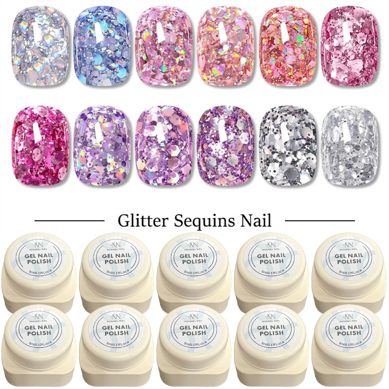 MIANEL 2026 Glitter Sequin Gel Nail Polish – Pastel Glitter Design, Soak-Off LED Gel, Salon-Quality Manicure Tool for Women