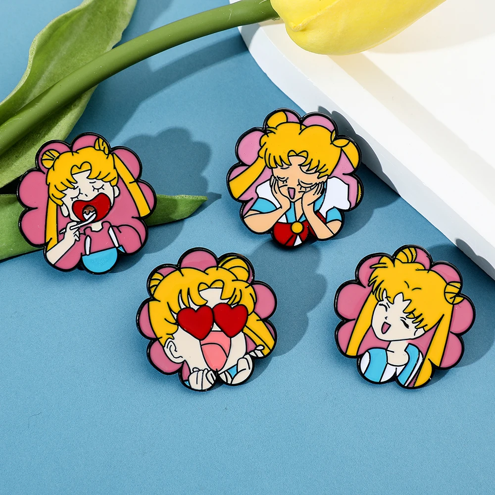 Cute Sailor Moon Brooch Cartoon Tsukino Usagi Metal Badge Enamel Pin Clothes Jeans Lapel Pin Jewelry Accessories Ornament