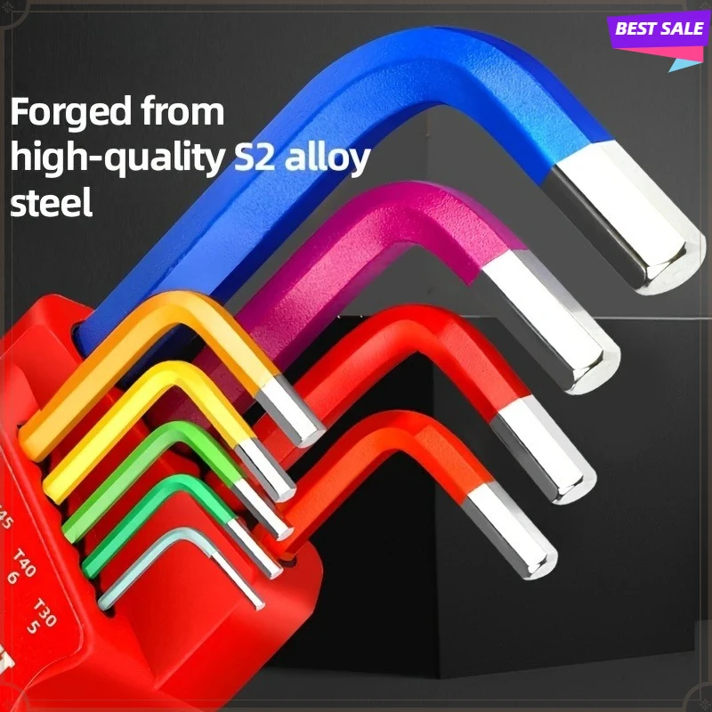 9Pcs Industrial Ball End Hex Key Set Heavy Duty Color Coded Allen Wrenches for Automotive Machinery Household Equipment Repair