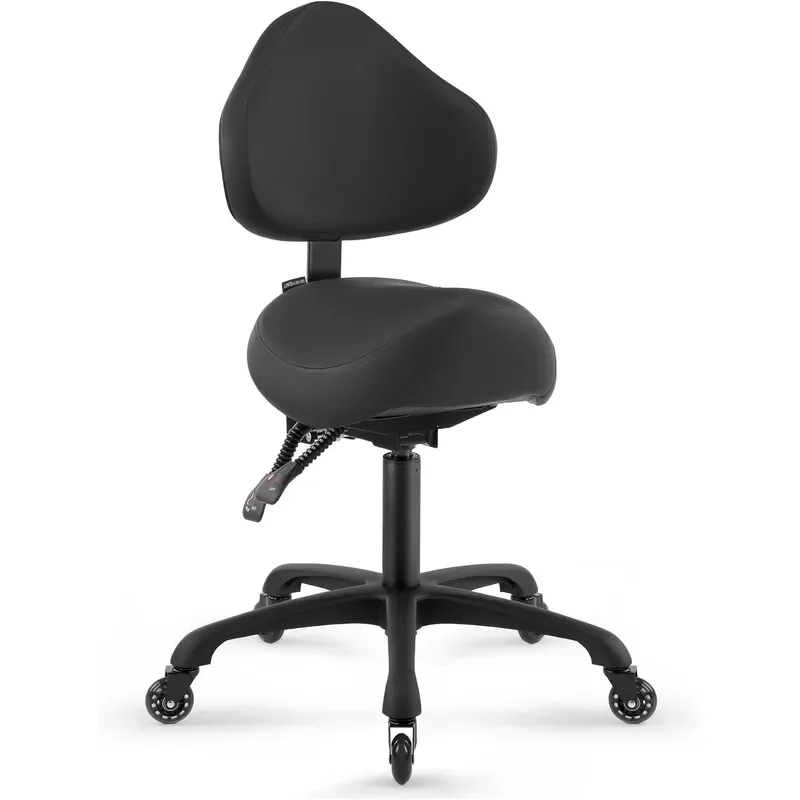 Rolling Saddle Chair with Back Support Ergonomic Swivel Stool