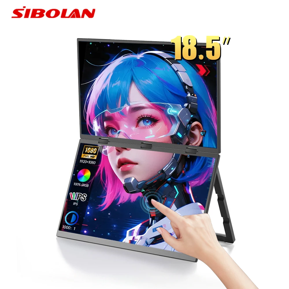 

Sibolan 18.5 inch Dual Touch Screen Monitor 1080p FHD 330°Rotation Folding Triple Screen Laptop Display Extender For Wins & Macs