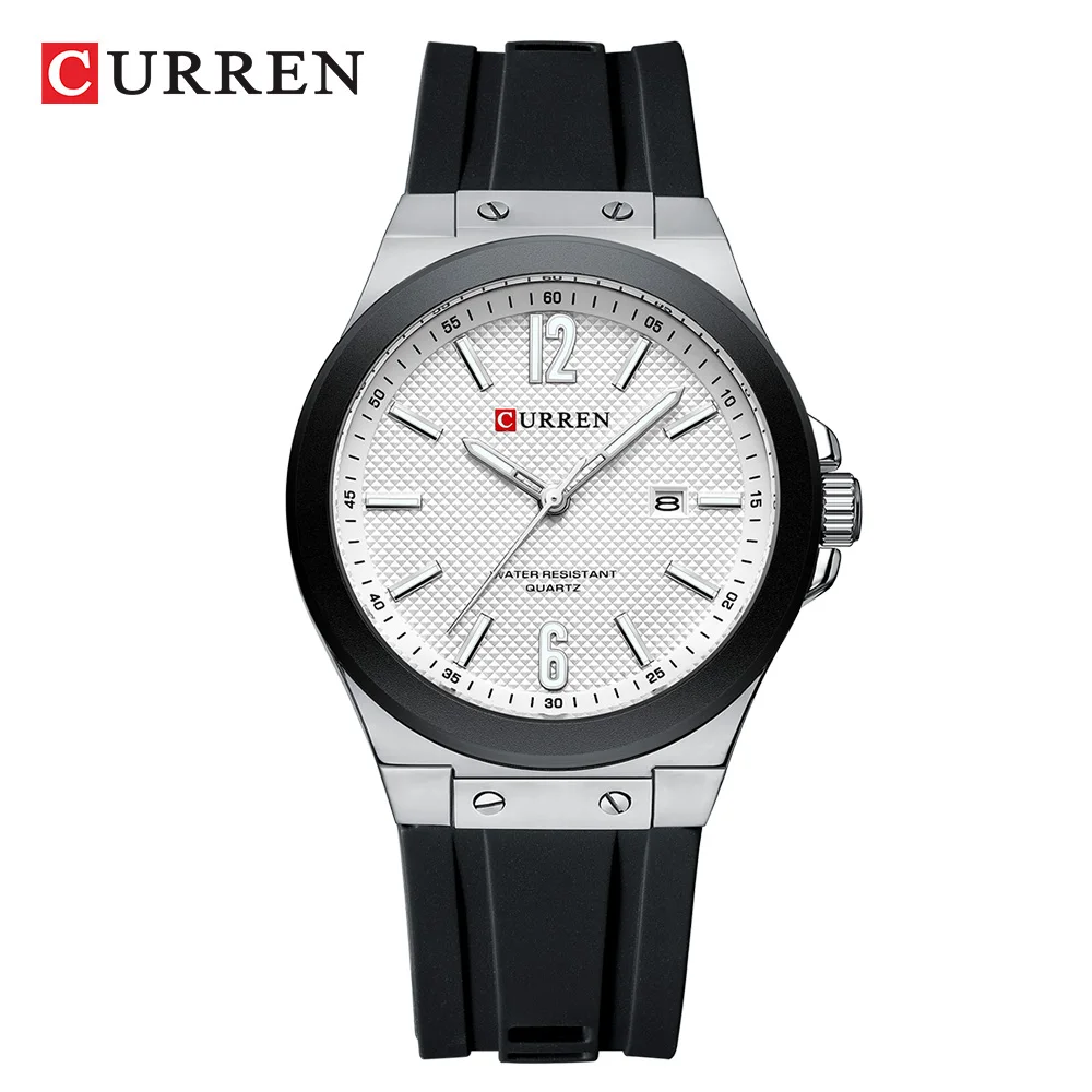 CURREN Mens Watch 8467 New Design Sports Silicone Strap Luminous Display Calendar Waterproof Quartz Watches for Men Reloj Hombre