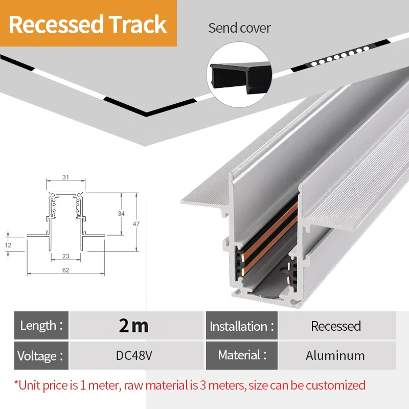 2 Meter White LED Magnetic Track Lighting System Accessories Ceiling Recessed 2m 48V Magnet Rail Lamp Kits Corner Connector