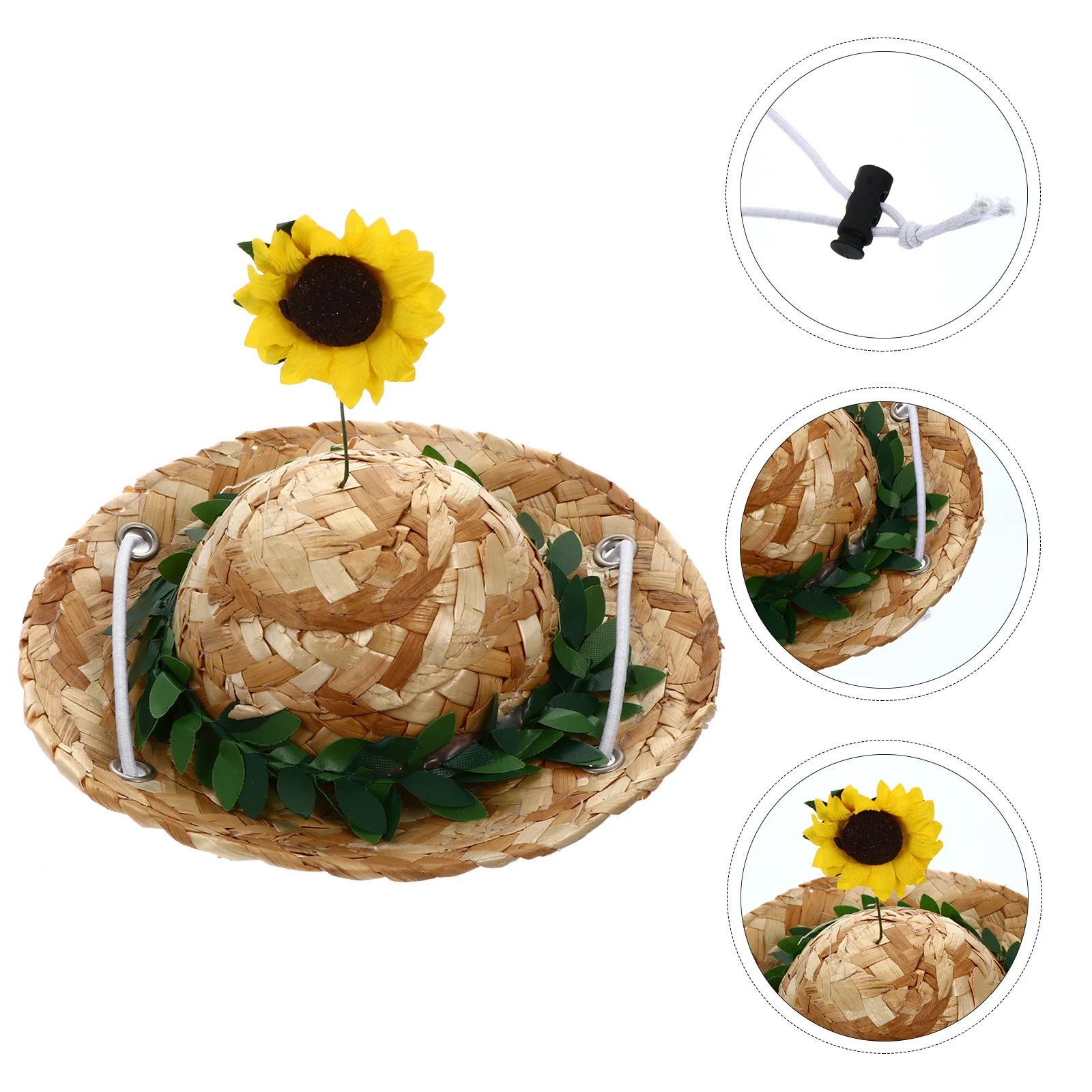 

1Pcs Pet Straw Hat Sunflower Sunhat Adjustable Elastic Suitable for Dogs Cats Rabbits Photo Prop Birthday Party Spring Summer