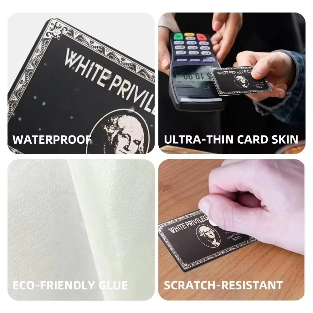 1/4Pcs New Funny White Privilege Debit Card Skin Sticker Decoration Stylish Bus Credit Card Sticker Protection Film Waterproof