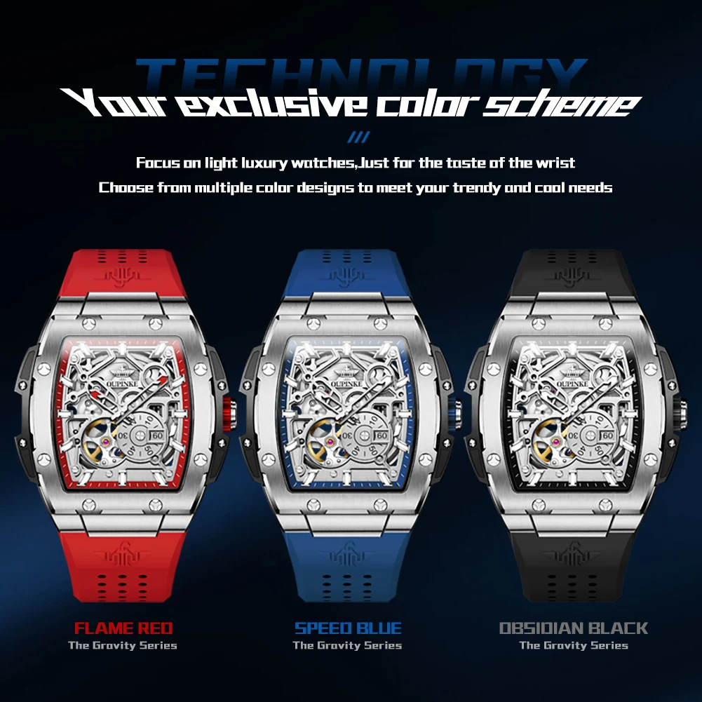 OUPINKE 3213 Jam Tangan Mekanis untuk Pria Jam Tangan Chronograph Modis Gerakan Berliku Otomatis Impor Tali Silikon