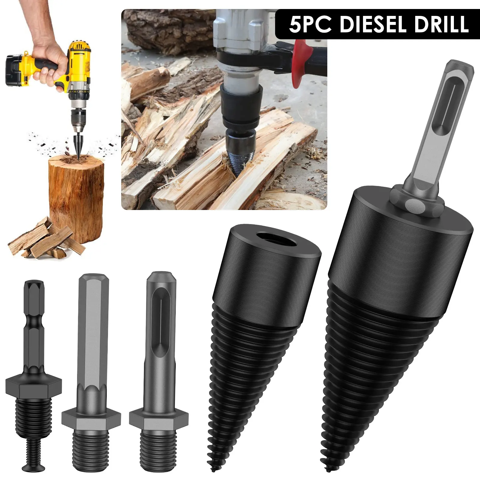 

5PCS High Efficient Wood Splitting Drill Bit 32/42mm Firewood Splitter Screw Cones Bit With Round/Square/ Hexagon handle