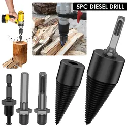 5PCS High Efficient Wood Splitting Drill Bit 32/42mm Firewood Splitter Screw Cones Bit With Round/Square/ Hexagon handle