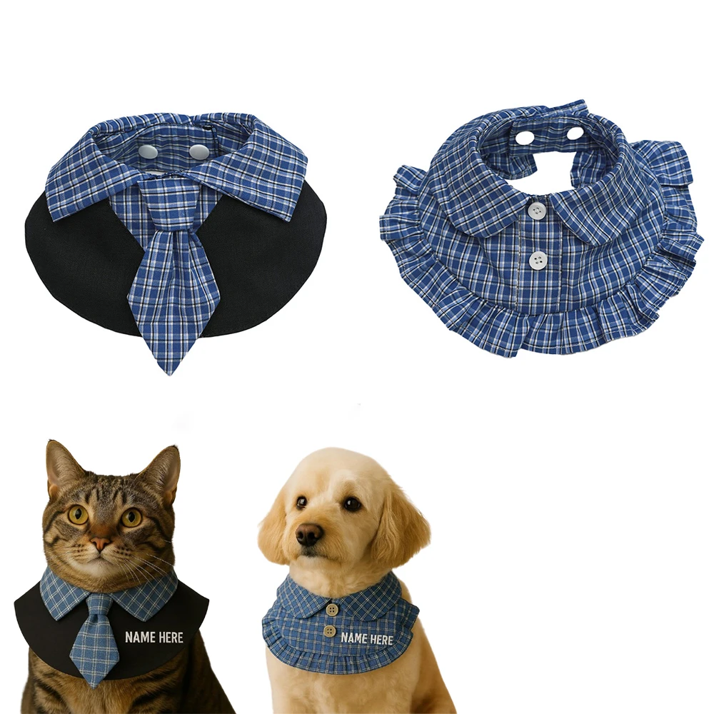 

Personalized Cat Plaid Bandana with Name Custom Pet Bib for Cats and Dogs Cute Blue Checkered Scarf for Small Pets Gift for Pets