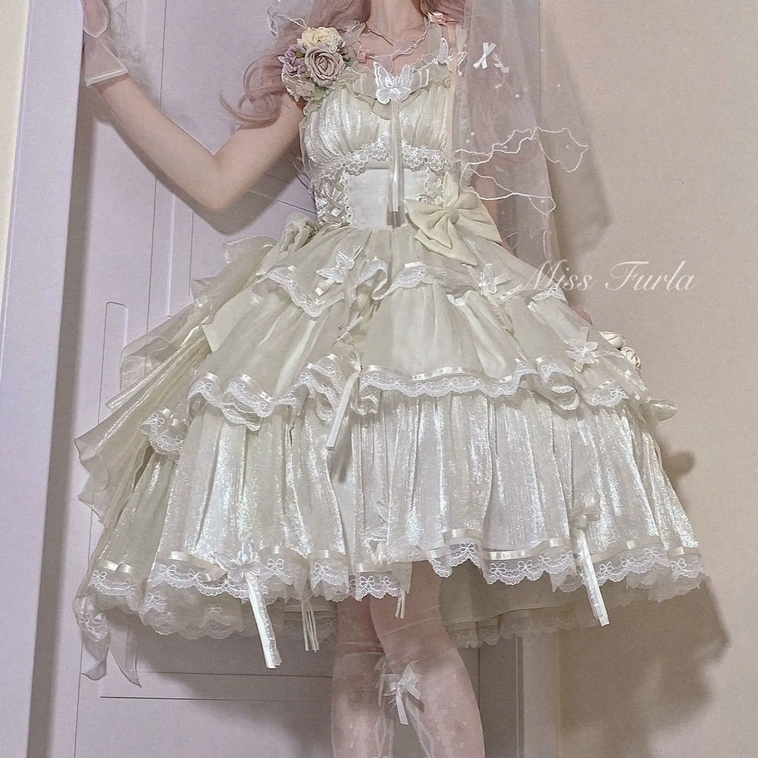 

Lolita Strap Dress Lolita Flower Wedding Dress Kawaii Strap Party Three Section Gorgeous Summer Loita Dress