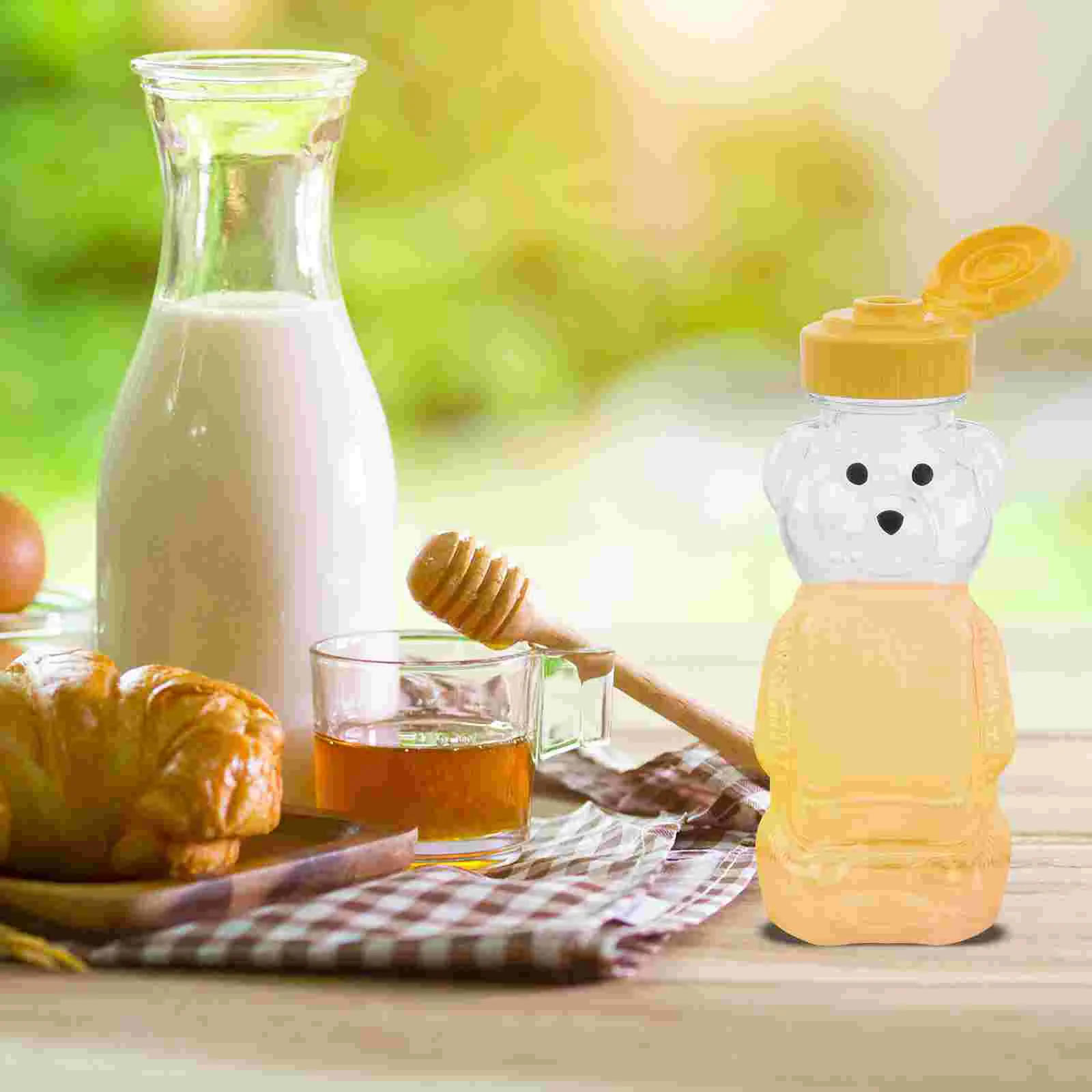 12pcs 240ml Plastic Squeeze Condiment Bottles Bear Shape Honey Sauce Mustard Jam Dispenser