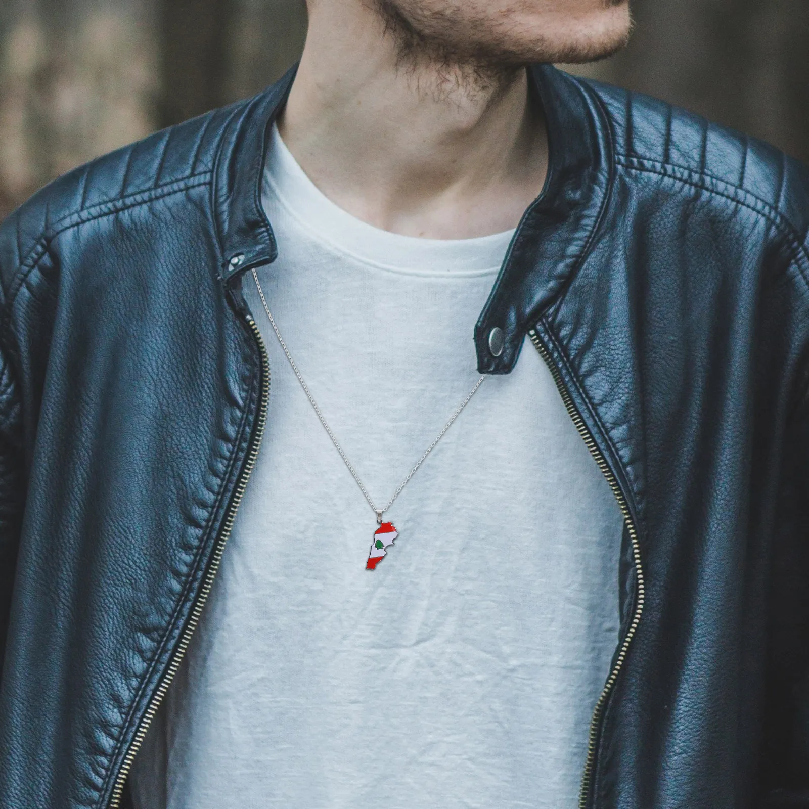 

Lebanon Flag Pendant Necklace Comfortable Alloy Titanium Steel Lebanon Map Necklace for Men Women Patriotic Jewelry Gift