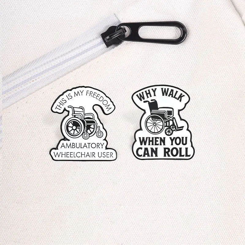 Warum laufen, wenn man rollen kann? Emaille-Abzeichen, Rollstuhl-Freiheits-Slogan-Pin, Brosche mit Zitat zur Behinderungsbewusstsein, Geschenkset für Freunde. – Detail 4