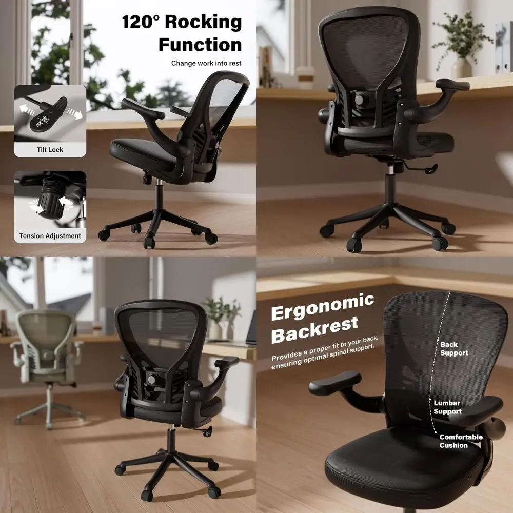 

Ergonomic Mesh Office Chair with Adjustable Lumbar Support, Flip-up Arms, and Wheels, Black