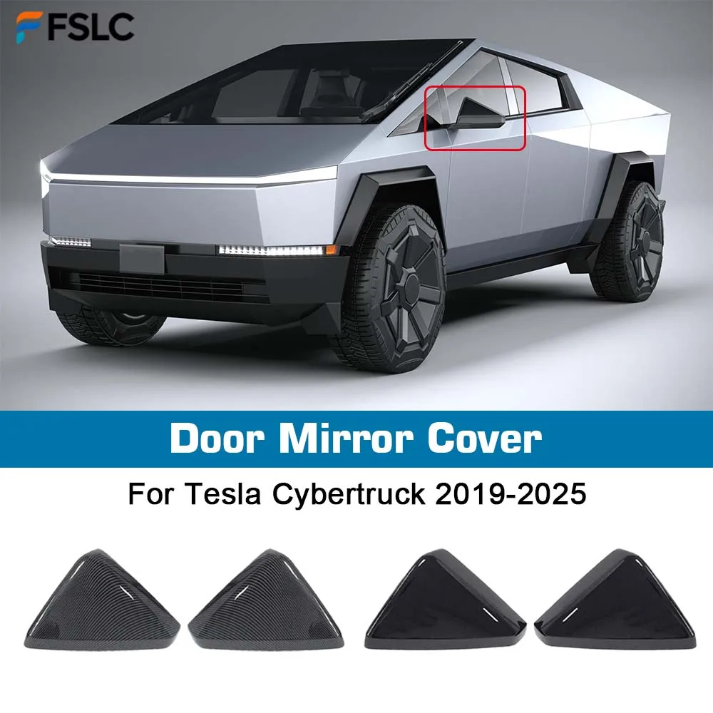 ⭐Genuine⭐ Car Decoration Door Mirror Cover For Tesla Cybertruck 2019-2025 Car Rearview Accessories Carbon Fiber Glossy Black