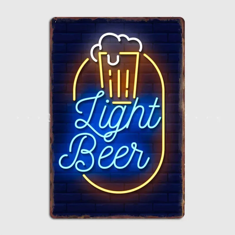 

Poster Retro Metal Posters Sign Garage Club Indoor Wall Room Decoration Home Decor Light Beer Neon bar