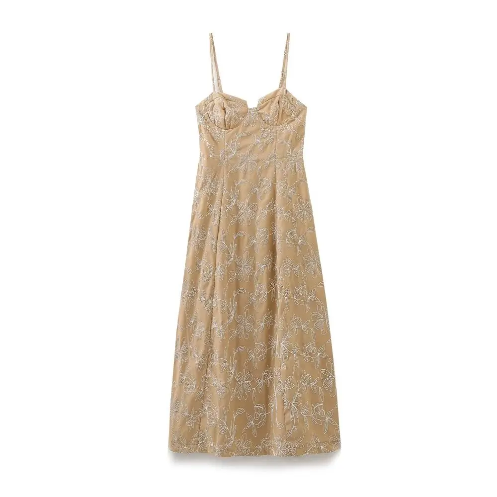 Withered Fashion Ladie Vintage Indie Dress Women Folk Summer Dress Nordic Minimalist Flower Embroidered Camisole
