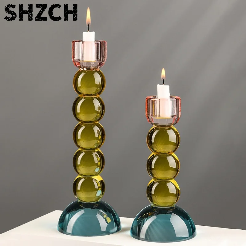 Crystal Candle Holder Luxury Decorative Candlesticks Party Birthday Colored Candle Holders Living Room Decoration Accessories