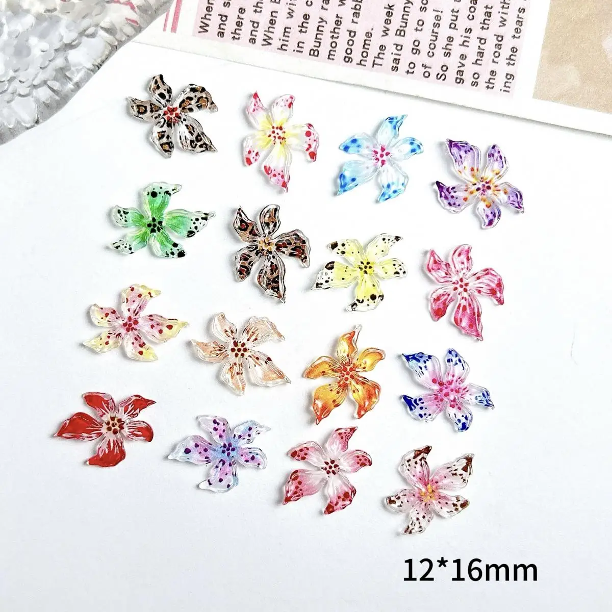 New Simulated Windmill Flowers Nail Charms Transparent Colorful Painted Polka Dots Flower Resin Nail Art Decorations DIY Nails