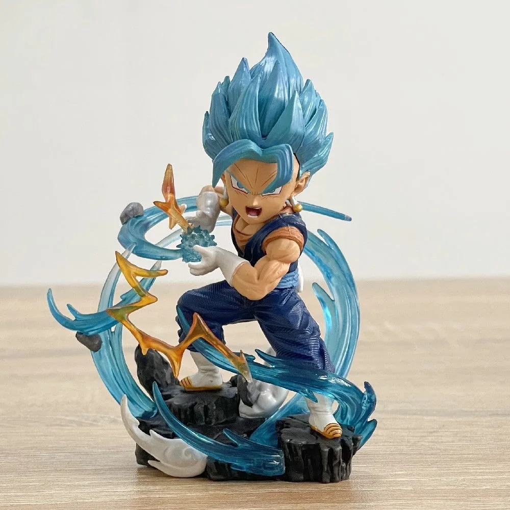 11cm Dragon Ball Vegetto Anime Figurka Niebieskie Włosy Efekty Specjalne Scena Model Peryferyjna Dekoracja Pulpitu Kolekcja Ozdób