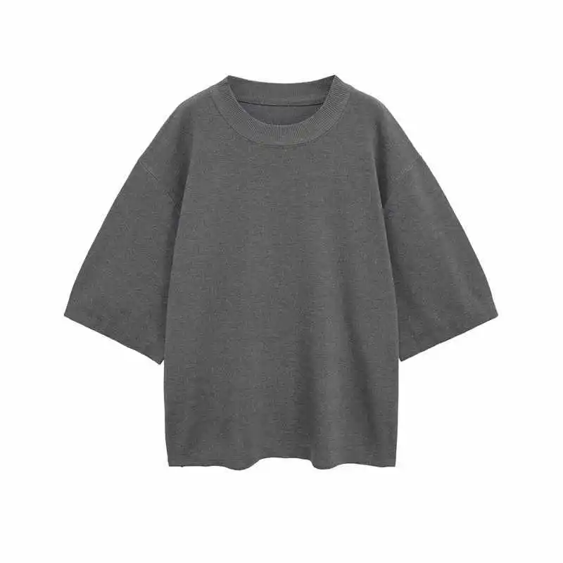 

Elegant Loose Knitted Sweater Solid Color Overhead European Style Round Neck Pure Quality Fashionable Autumn Wear For Women
