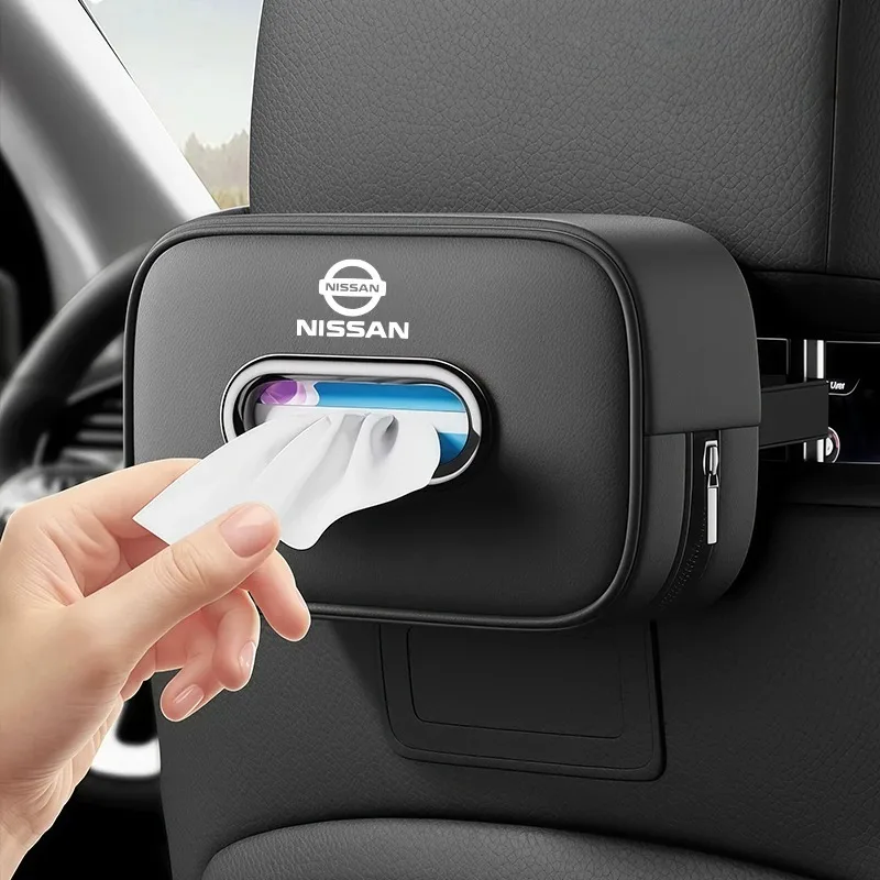 Suporte de Couro para Caixa de Lenços de Carro, Bolsa Multiuso para Banco Traseiro para Nissan Sylphy N7 Teana Qashqai Note J10 J11 Navara Juke GTR Patrol